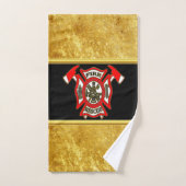 消防署ロゴ金ゴールド及び赤バッジ金ゴールド箔 バスタオルセット (ハンドタオル)