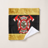 消防署ロゴ金ゴールド及び赤バッジ金ゴールド箔 バスタオルセット (ウォッシュタオル)