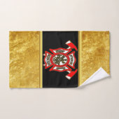 消防署ロゴ金ゴールド及び赤バッジ金ゴールド箔 バスタオルセット (ハンドタオル)