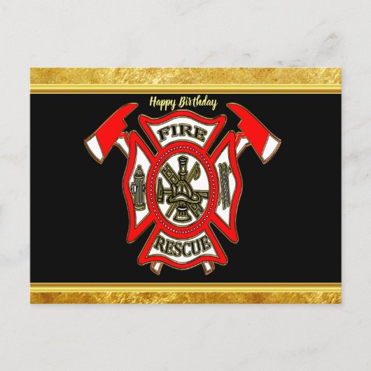 消防署ロゴ金ゴールド及び赤バッジ金ゴールド箔 ポストカード (正面)
