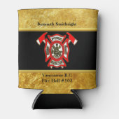 消防署ロゴ金ゴールド及び赤バッジ金ゴールド箔 缶クーラー (正面)
