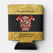 消防署ロゴ金ゴールド及び赤バッジ金ゴールド箔 缶クーラー (裏面)