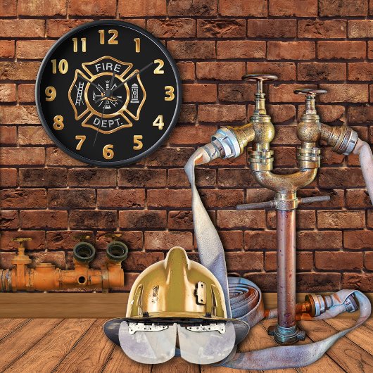 消防署金ゴールドバッジ 壁時計