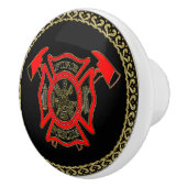 消防署金ゴールド及び消防軸付き赤バッジ セラミックノブ (右)