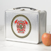 消防署金ゴールド及び消防軸付き赤バッジ メタルランチボックス (インサイチュ)
