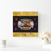 消防署金ゴールド・銀夫人バッジ スクエア壁時計 (ホーム)