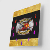 消防署金ゴールド・銀夫人バッジ スクエア壁時計 (傾斜)