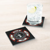 消防署ADD NAME消防士バッジレスキュー ガラスコースター (アングル)