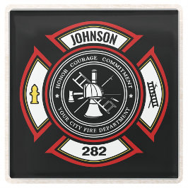 消防署ADD NAME消防士バッジレスキュー ガラスコースター