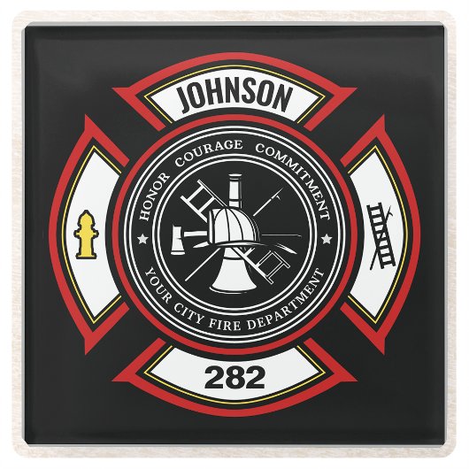 消防署ADD NAME消防士バッジレスキュー ガラスコースター