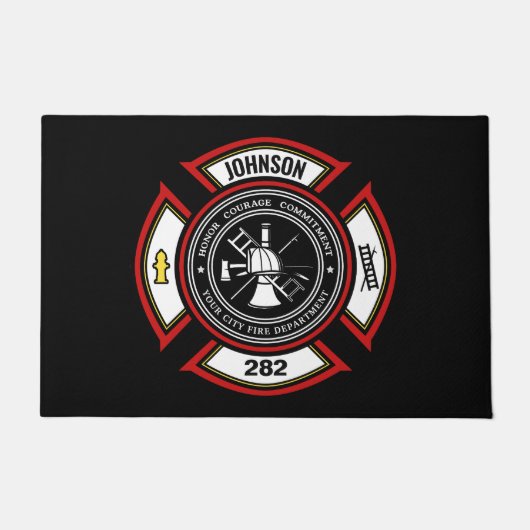 消防署ADD NAME消防士バッジレスキュー ドアマット (正面)