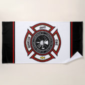 消防署ADD NAME消防士バッジレスキュー ビーチタオル (正面)