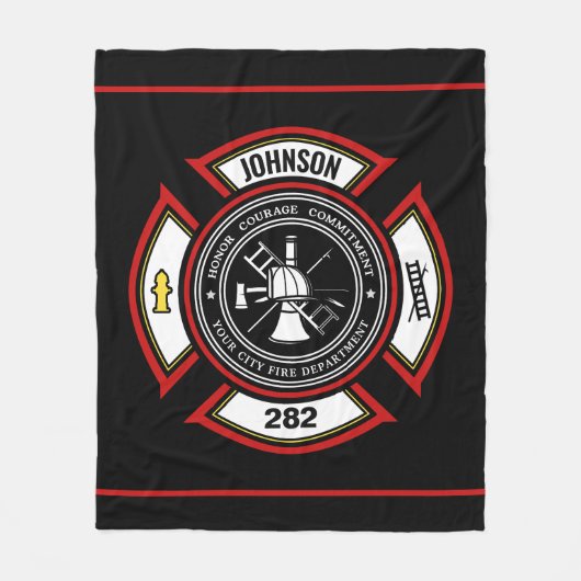 消防署ADD NAME消防士バッジレスキュー フリースブランケット (正面)