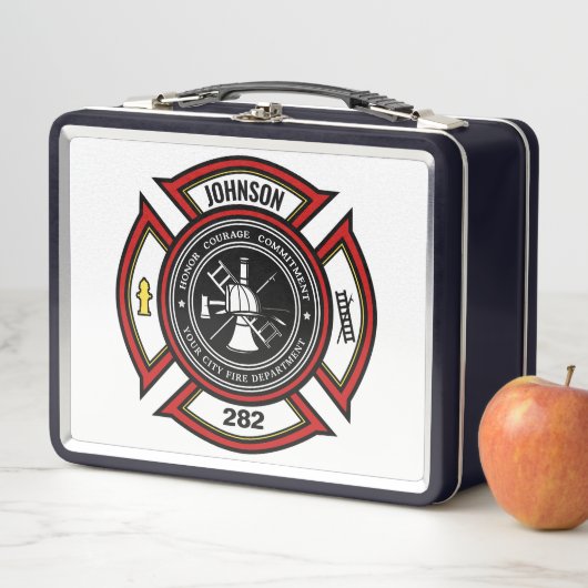 消防署ADD NAME消防士バッジレスキュー メタルランチボックス (インサイチュ)