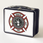 消防署ADD NAME消防士バッジレスキュー メタルランチボックス (正面)