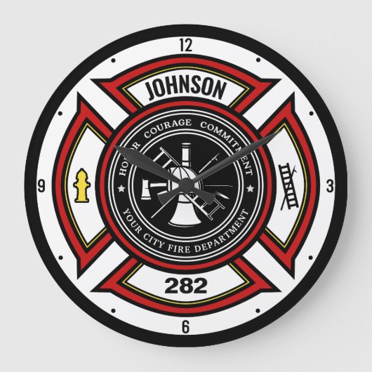 消防署ADD NAME消防士バッジレスキュー ラージ壁時計 (正面)