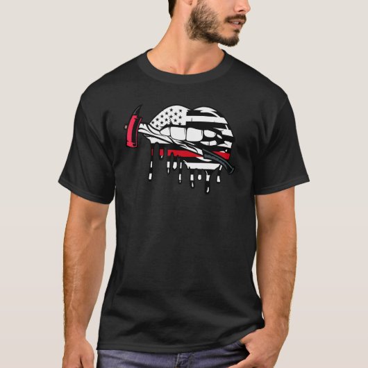 消防署US消防士国旗の唇愛国心 Tシャツ (正面)