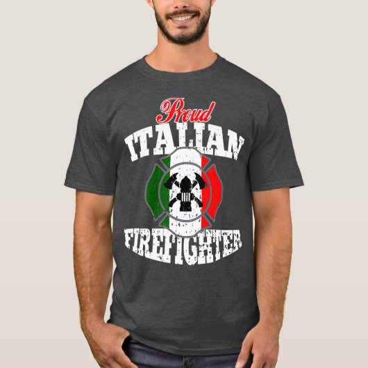 消防誇りを持った士イタリア国旗消防士 Tシャツ (正面)