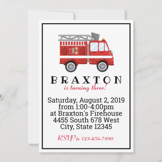 消防誕生日 招待状 (正面)