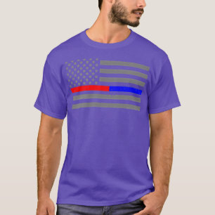 消防警察旗薄い赤いブルーライン Tシャツ