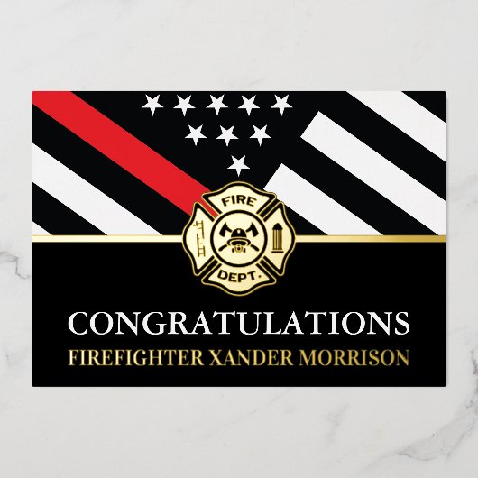 消防赤線消防士学校卒業カード 箔招待状 (正面)