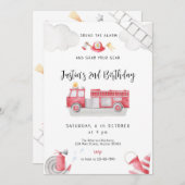 消防車が全ユニットを呼び出す誕生日ボーイ 招待状 (正面/裏面)