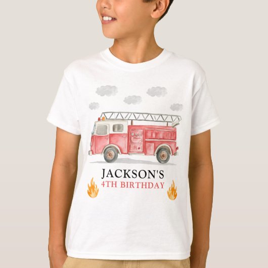 消防車だよ！消防士さん集合！男の子の誕生日 Tシャツ (正面)