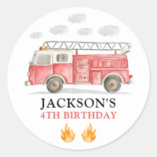 消防車だ!消防士集合!男の子の誕生日 ラウンドシール