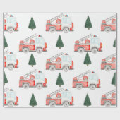消防車とクリスマスツリーラッピング紙 ラッピングペーパー (フラット)
