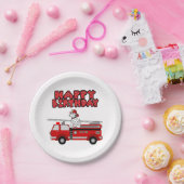 消防車とダルマチアンドッグハッピーバースデー ペーパープレート (パーティー)