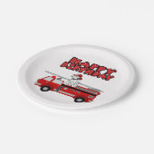 消防車とダルマチアンドッグハッピーバースデー ペーパープレート (アングル)