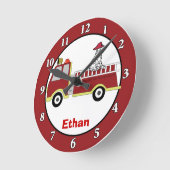 消防車とダルマチア犬カスタムの壁時計 ラウンド壁時計 (傾斜)