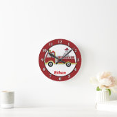 消防車とダルマチア犬カスタムの壁時計 ラウンド壁時計 (ホーム)