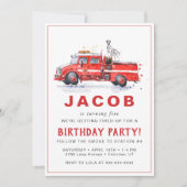 消防車とダルマチア |消防士子供の誕生日 招待状 (正面)