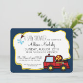 消防車とホースのベイビーシャワー 招待状 (スタンド正面)