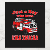 消防車と幼児の消防士を愛するジャスト・ボーイ ワインラベル (シングルラベル)