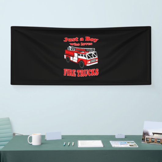 消防車と幼児の消防士を愛するジャスト・ボーイ 横断幕 (トレードショー)
