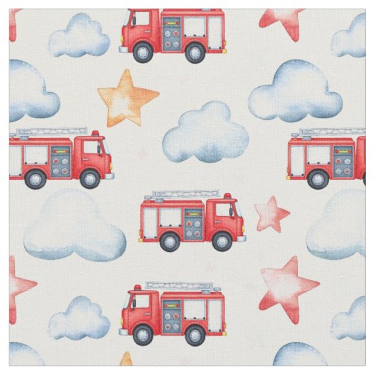 消防車と星の子供服 ファブリック (クローズアップ)