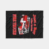消防車と火消しを愛する少年 フリースブランケット (正面(横))