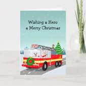 消防車に乗ったサンタのメリークリスマスヒーロー カード (正面)