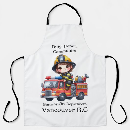 消防車に乗って元気鮮やかな消防士 エプロン (正面)
