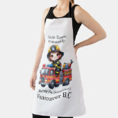 消防車に乗って元気鮮やかな消防士 エプロン (インサイチュ)