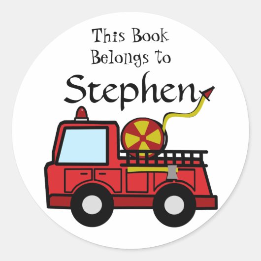 消防車のおもしろい ラウンドシール (正面)