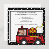 消防車のおもしろい/写真 招待状 (正面/裏面)