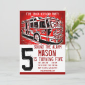 消防車のエンジン消防士の誕生日招待状 招待状 (スタンド正面)
