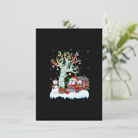 消防車のクリスマスツリー点灯サンタ帽子消防車 招待状 (スタンド正面)