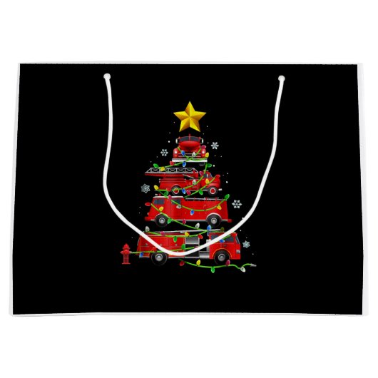 消防車のクリスマスツリー·メン·ウーマン ラージペーパーバッグ (正面)