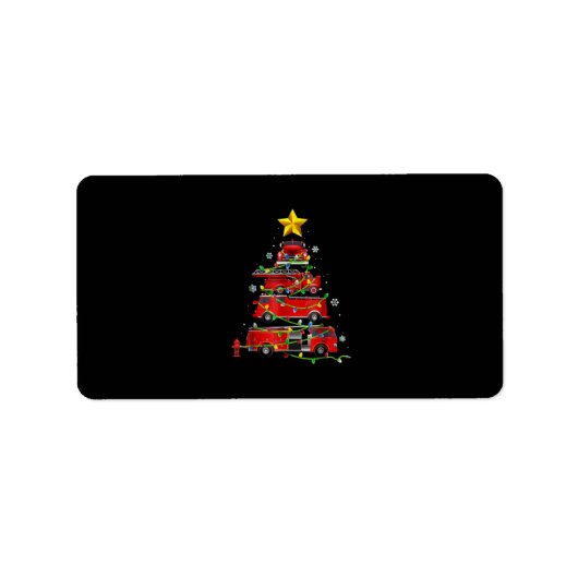 消防車のクリスマスツリー 男女 ラベル (正面)