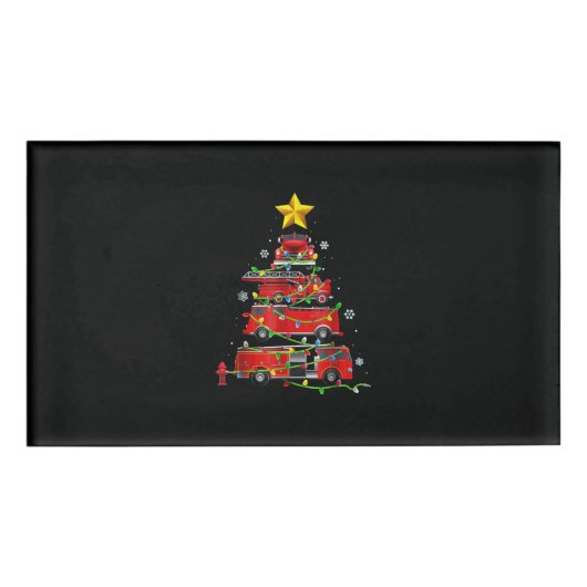 消防車のクリスマスツリー 男女 名札 (正面)