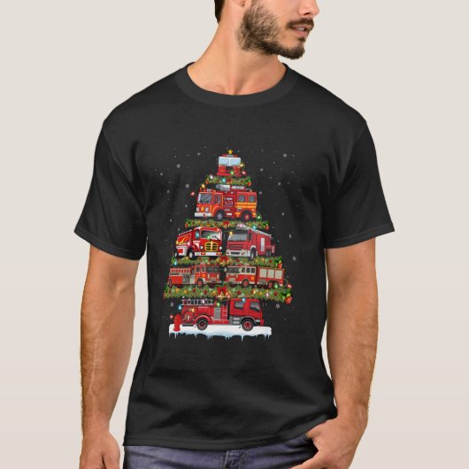 消防車のクリスマスライト消防車のチャリ Tシャツ (正面)